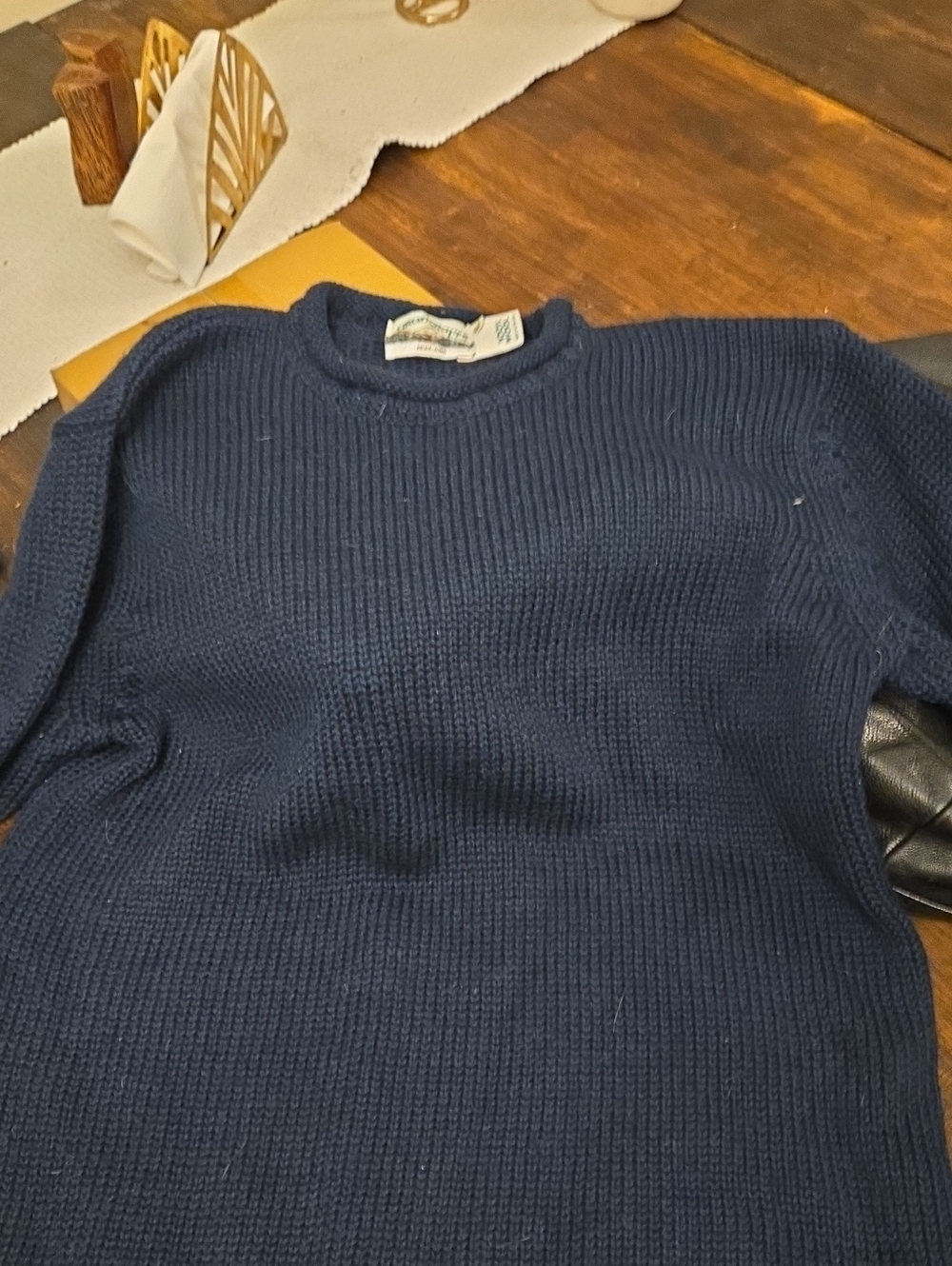 Dark Navy Wool Crewneck Sweater - Picture 2 of 2